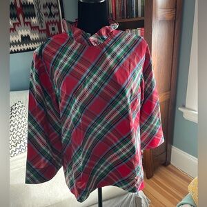 Lands End NWOT Holiday Plaid Ruffle-Neck Blouse Sz M